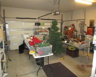 Tons of Christmas and seasonal items in garage. Client decorated for all seasons.