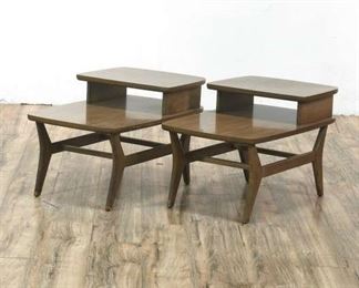 Pair Of Sleek Double-Layered End Tables 