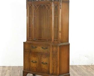 Large China Cabinet With Ornate Owl Design Accent