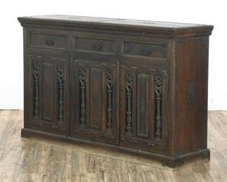 Dark Tone Buffet Cabinet With 3 Drawers And Doors