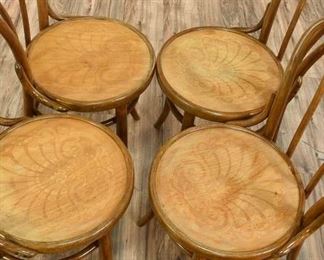 Set Of 4 Thonet Style Chairs W Organic Artwork On Seats