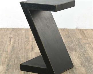Distinctive Black Wooden Z-Shaped End Table
