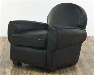 Vintage Black Leather Overstuffed Armchair