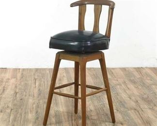 Black Leather Padded Bar Stool With Curved Seatback