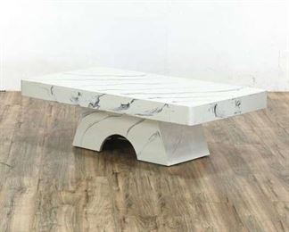 Glossy White 70S Design Coffee Table With Stripe Accent
