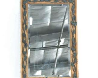Beveled Edge Mirror With Ironwork Leaf Framing 
