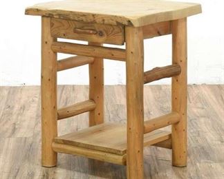 Handcrafted Solid Log Nightstand With Drawer