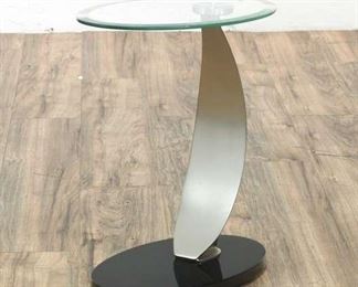 Glass-Top End Table With Metallic Arch Design
