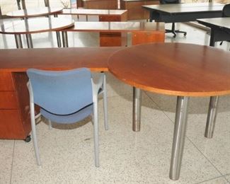 4 Creative Wood of Oakland, Ca ~ Desk with attached round tables  and 2 Herman Miller Mark Goetz "aside"  chairs 