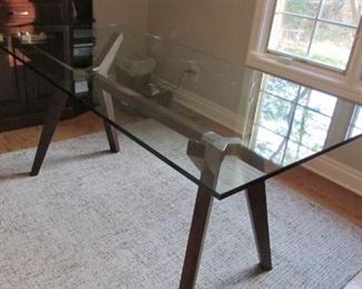 Crate and Barrel strut bourbon glass top table. H 31”, W 70”, D 34” $400