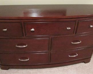 Mahogany finished bedroom set. Full bed, dresser and night stand. With minor wear. Chest H 33 ¾”, W 58” D 19” $300 set