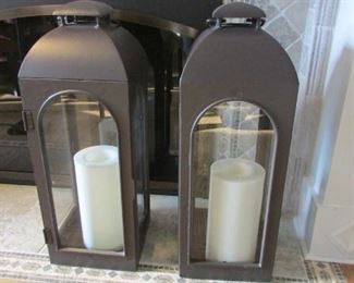 Pair Restoration Hardware extra large bronze finished lanterns. H 29”, W 10 ½”, D 10 ½” $300