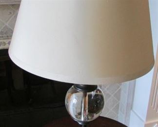 Restoration Hardware bronze and crystal table lamp. With silk shade. With small crack on the inside of the shade. Height with shade 24 3/4” $170