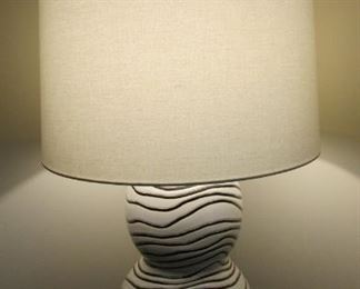 Ceramic table lamp. With cotton shade. H 34” including shade. Shade Diameter 19” $150