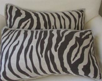 Two Quatrine Zebra pattern pillows. 21” x 12” $18 each