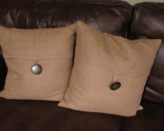 Two linen covered pillows with buttons. 17” x 17” $8 each