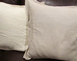 Two linen covered pillows with button. 17” x 17” $8 each