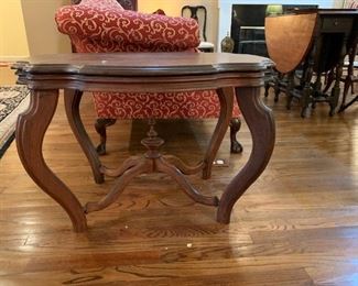 #10 Wood End Table w/cross-bar w/finial 33x24x22 $125.00