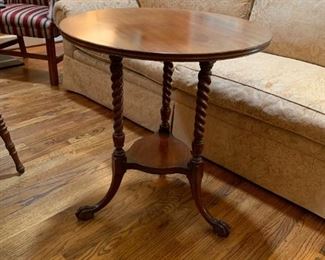 #17 Barley Twist leg Round Side Table w/ball & Claw Feet 26x28x $125.00