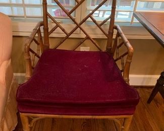 #32 Bamboo Look End Chair w/red velvet Cushion $75.00