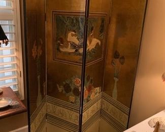 #34 Gold-painted & Lacquered 4 panel Screen w/ducks each panel 16x72 $175.00