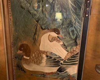 #34 Gold-painted & Lacquered 4 panel Screen w/ducks each panel 16x72 $175.00