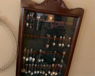 #35 Wood Silver Spoon Dispay Cabinet w/30 Commerative spoons $75.00