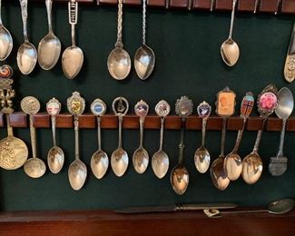 #35 Wood Silver Spoon Dispay Cabinet w/30 Commerative spoons $75.00