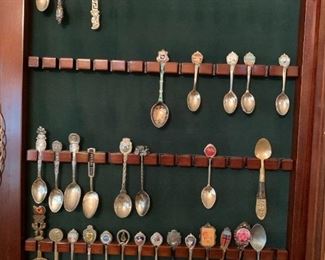 #35 Wood Silver Spoon Dispay Cabinet w/30 Commerative spoons $75.00