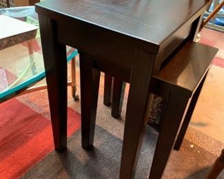#49 Wood (stacking) tables 15x17x25, (short one 20"T) - sold as a pair $100.00