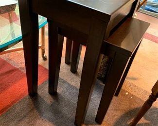 #49 Wood (stacking) tables 15x17x25, (short one 20"T) - sold as a pair $100.00