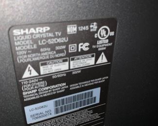 #52 Sharp TV w/remote - LCD - Model #LC52D62U $100.00