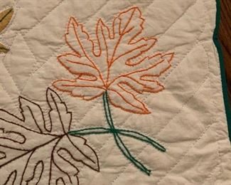 #79 Hand-Embroidered Fall Leaf Full Size Quilt - Hand Quilted $75.00