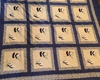 #84 Blue & White Panda hand-embroidered & Hand-quilted double quilt (2) $80 each $160.00