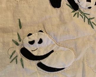 #84 Blue & White Panda hand-embroidered & Hand-quilted double quilt (2) $80 each $160.00