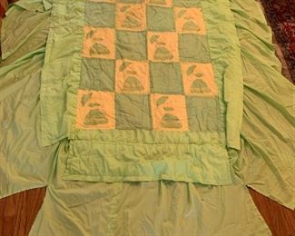 #92 Green Sonbonnet Sue Hand-quilted w/Double Ruffles on Sides $75.00