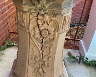 #104 2 pc. Concrete Detailed Pedistal Planters 39-62 $500 (good one) $400 (cracked Base) $900.00