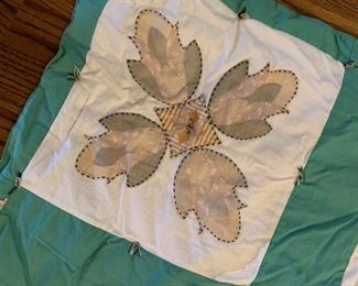 #107 Hand-tied Twin Appliqued twin Size Quilt $50.00