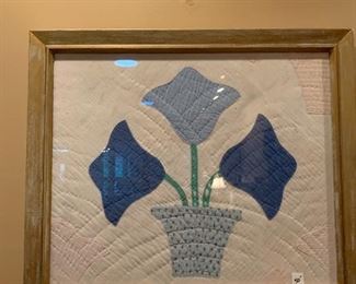 #110 Framed Hand-quilted Basket of tulips $50.00