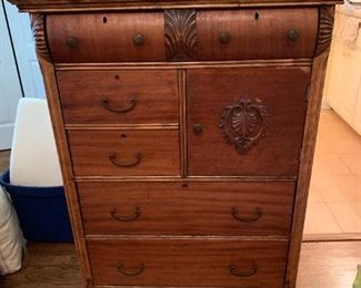 #114 Antique Bachelors Chest w/6 drawers & 1 door on wheels 32x19x50 $275.00