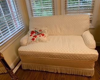 #124 White Chenille Henredon Sofa (feather) 50"Wide $150.00