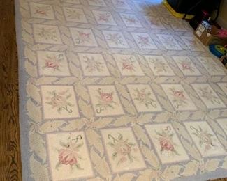 #127 Needlepoint Hand-hooked Rug - as is Stitching 94x132 $75.00