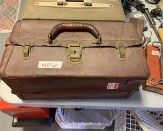 #166 Leather Fishing Tackle Box - w/contents $50.00