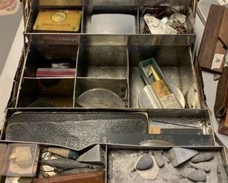 #166 Leather Fishing Tackle Box - w/contents $50.00