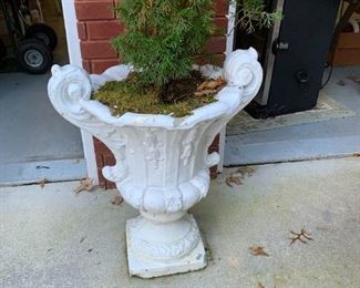 #172 (2) Concrete 24" Tall White Painted Planters $55 each $110.00