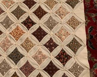 #195 quilt twin stainglass pattern brown cream quilt $75.00
#196 quilt Twin stainglass pattern brown cream quilt with ruffle $75.00