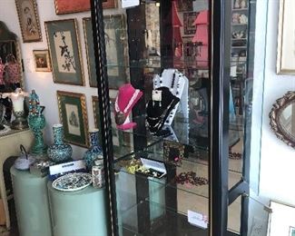 High quality black glass display cabinet 4 glass shelves with upper & lower doers on each side of cabinet $150 or best offer