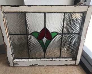 Vintage stained glass window with red & green floral design other designs available 