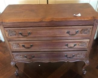 ANTIQUE FRENCH CARVED THREE DRAWER CHEST