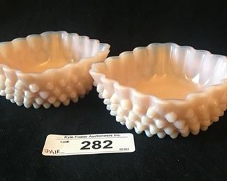 PAIR FENTON HOBNAIL OPALESCENT PASTEL RUFFLED EDGE DISHES